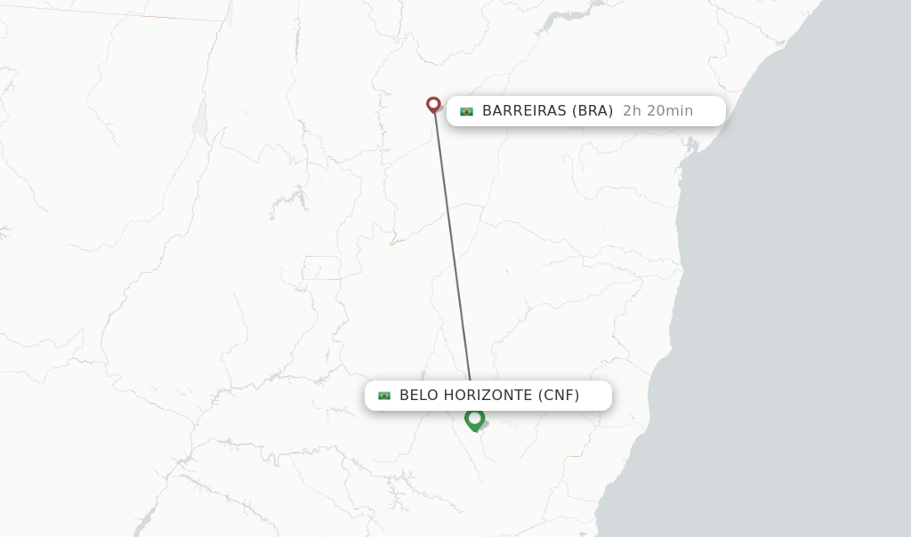 Flights from Belo Horizonte to Barreiras route map