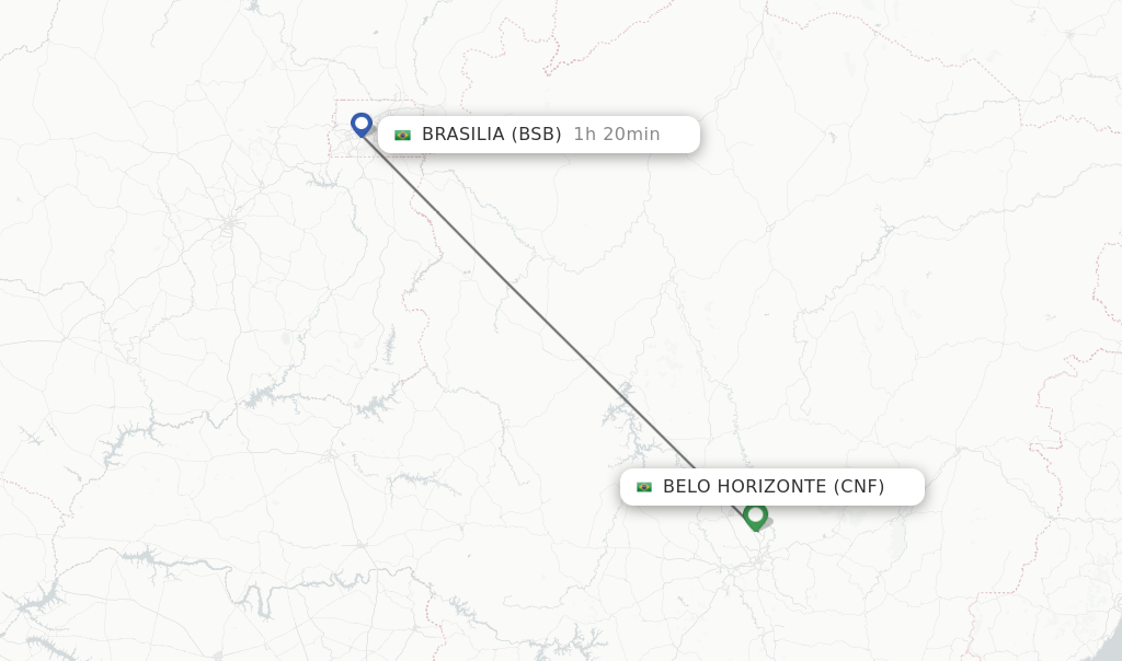 Flights from Belo Horizonte to Brasilia route map