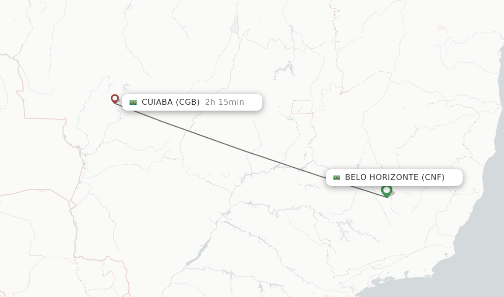 Flights from Belo Horizonte to Cuiaba route map