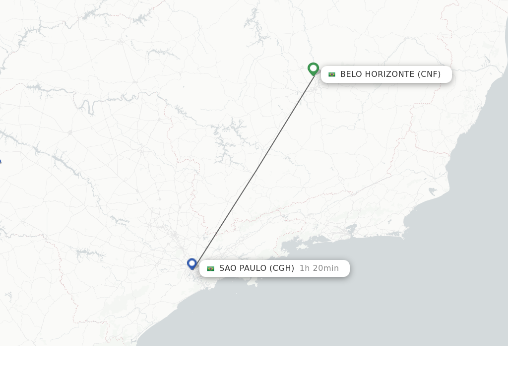 Flights from Belo Horizonte to Sao Paulo route map