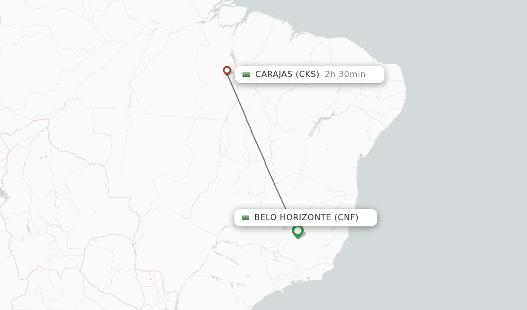 Flights from Belo Horizonte to Carajas route map
