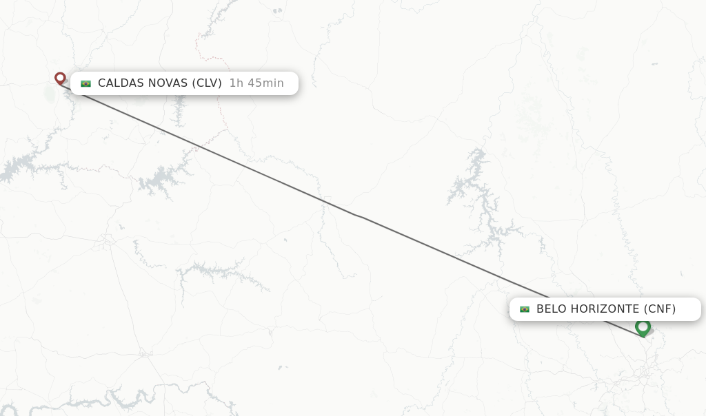Flights from Belo Horizonte to Caldas Novas route map