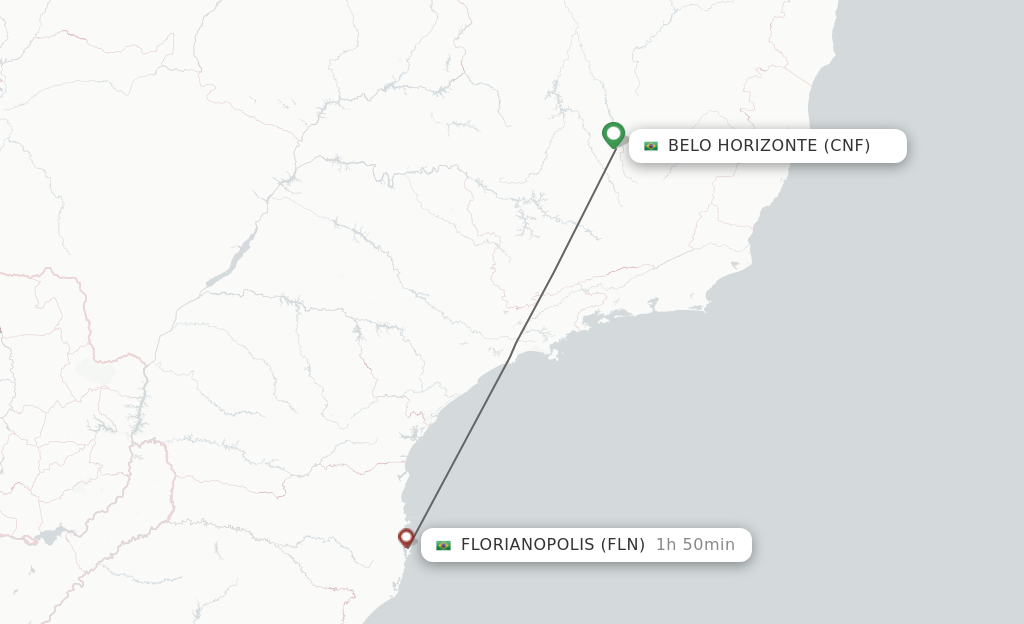 Flights from Florianopolis to Belo Horizonte route map