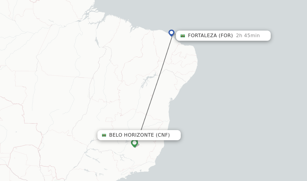 Flights from Belo Horizonte to Fortaleza route map