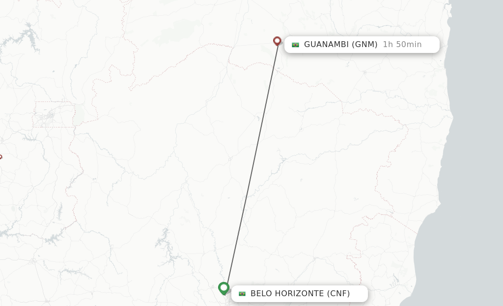 Flights from Belo Horizonte to Guanambi route map