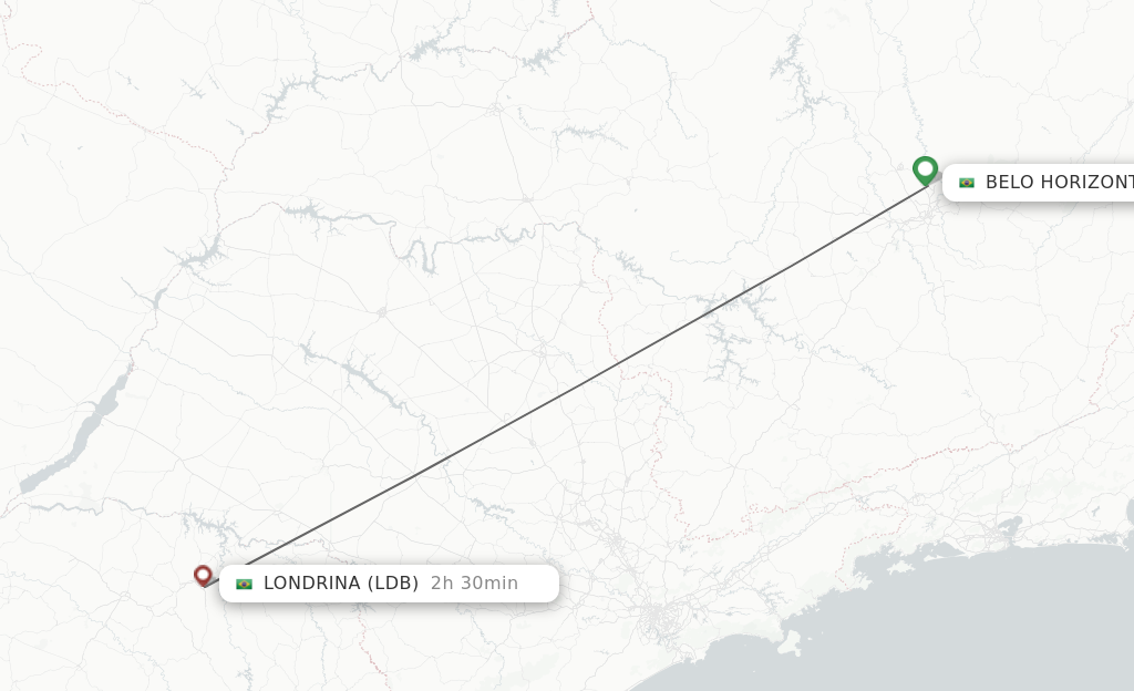 Flights from Belo Horizonte to Londrina route map