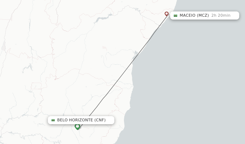Flights from Belo Horizonte to Maceio route map