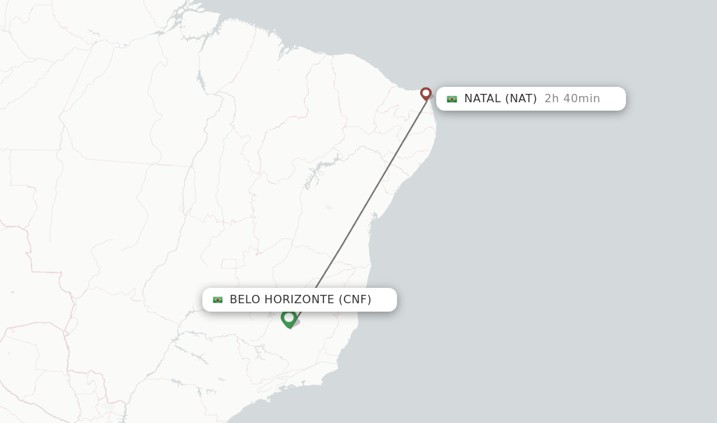 Flights from Belo Horizonte to Natal route map
