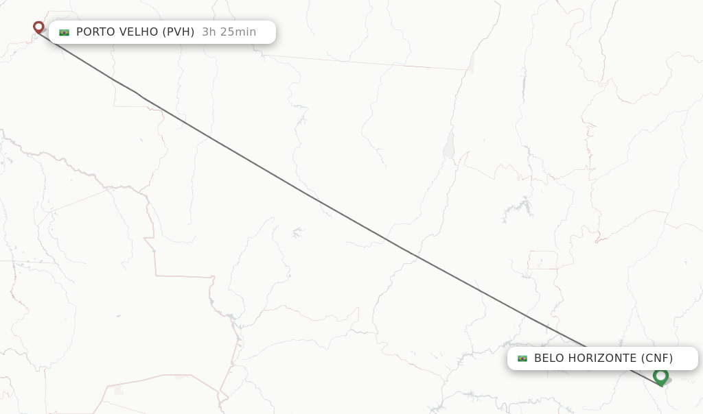 Flights from Belo Horizonte to Porto Velho route map