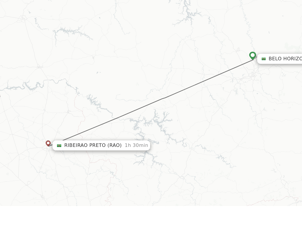 Flights from Belo Horizonte to Ribeirao Preto route map