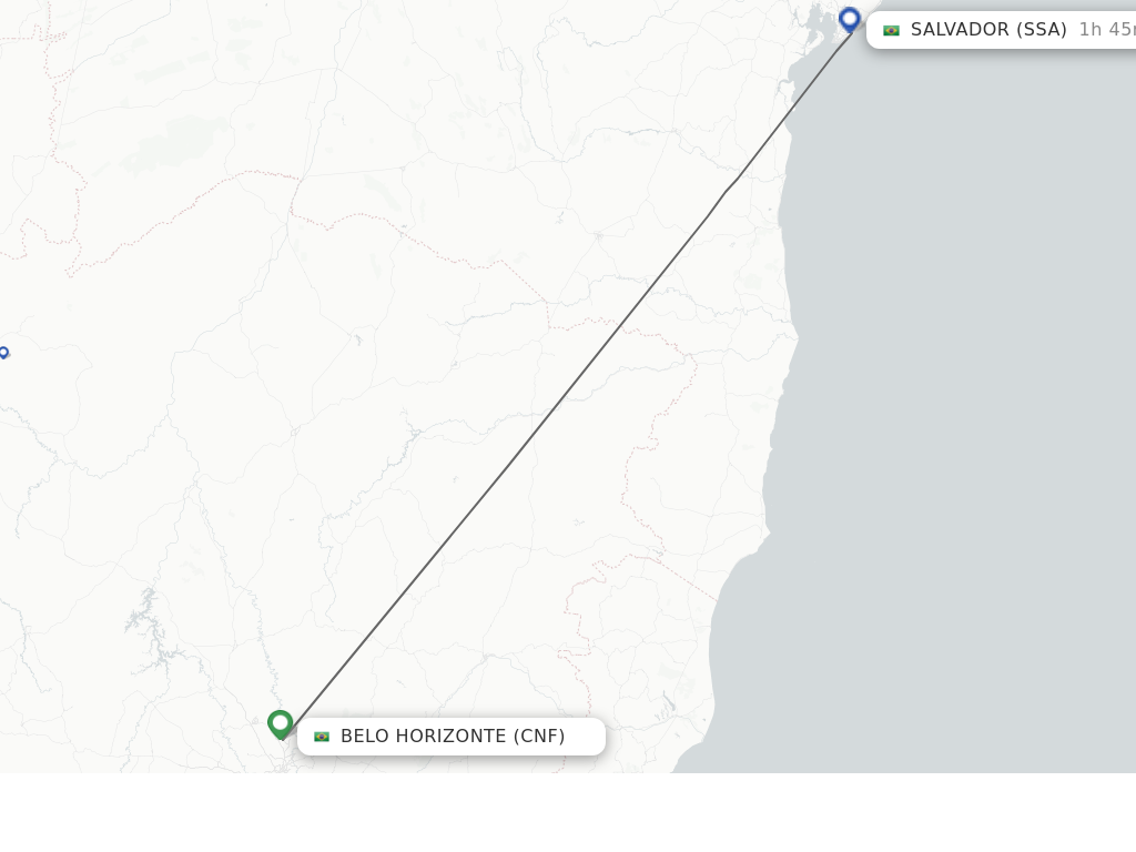 Flights from Belo Horizonte to Salvador route map