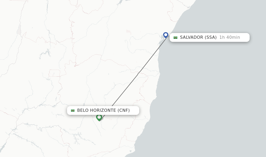 Flights from Belo Horizonte to Salvador route map