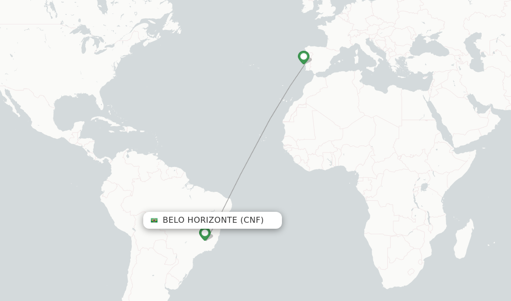 Route map with flights from Belo Horizonte with TAP