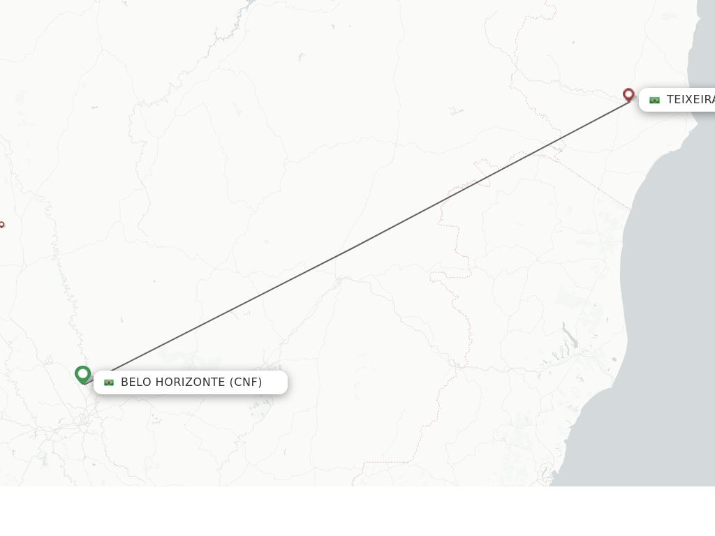 Flights from Belo Horizonte to Teixeira de Freitas route map