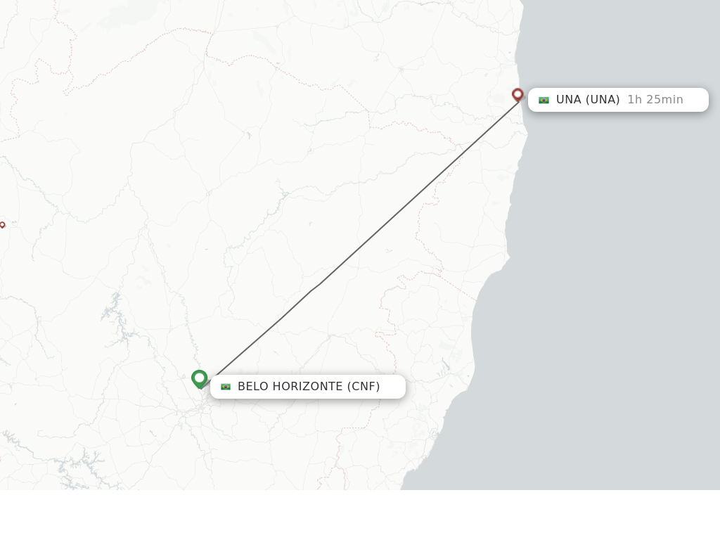 Flights from Belo Horizonte to Una route map