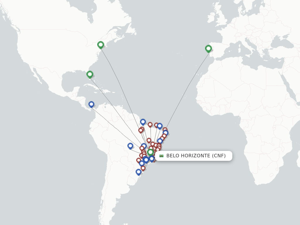 Flights from Belo Horizonte to Santarem route map