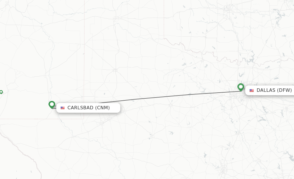 Flights from Carlsbad to Dallas route map