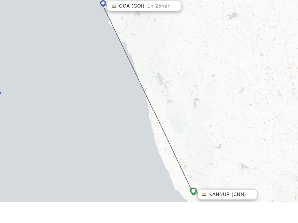 Flights from Kannur to Goa route map