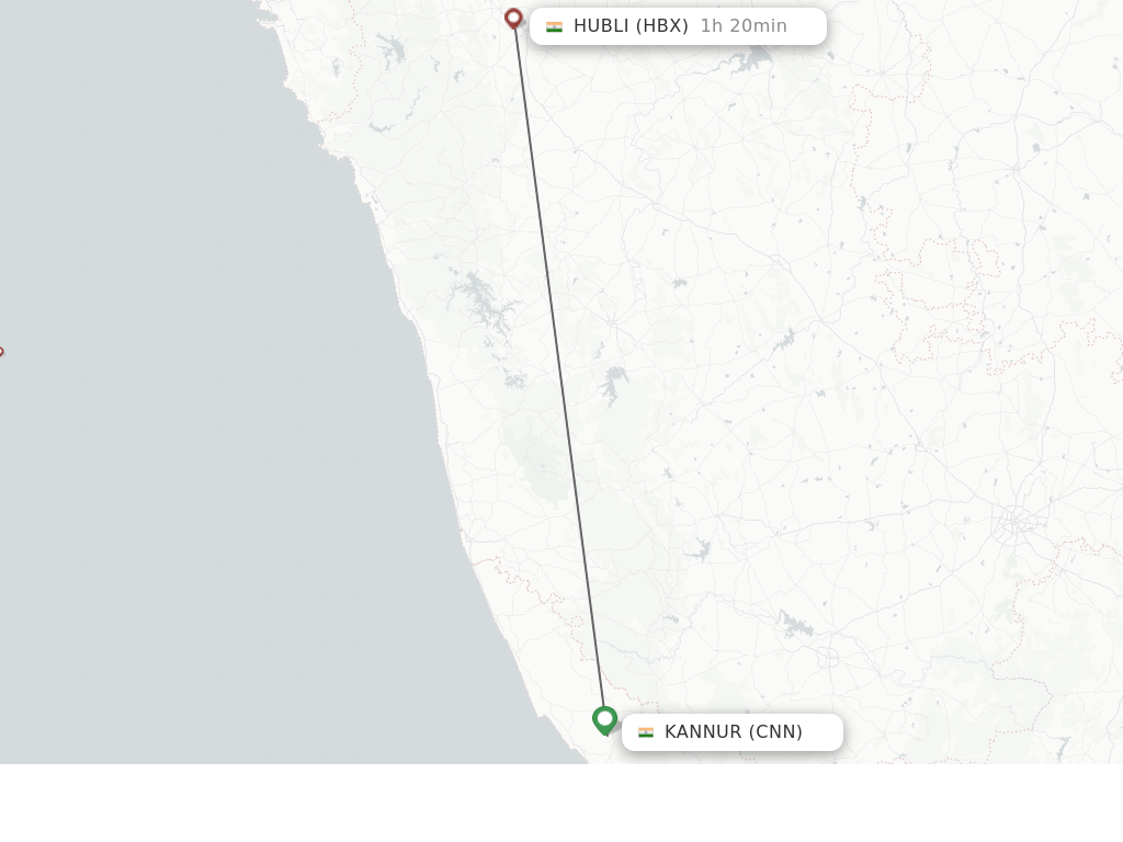 Flights from Kannur to Hubli route map