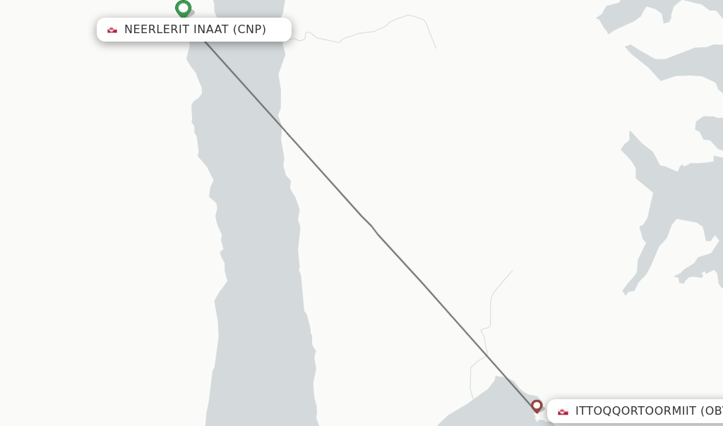 Flights from Neerlerit Inaat to Ittoqqortoormiit route map