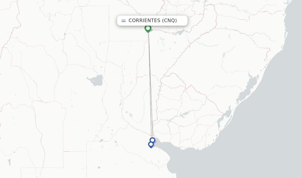 Route map with flights from Corrientes with Aerolineas Argentinas