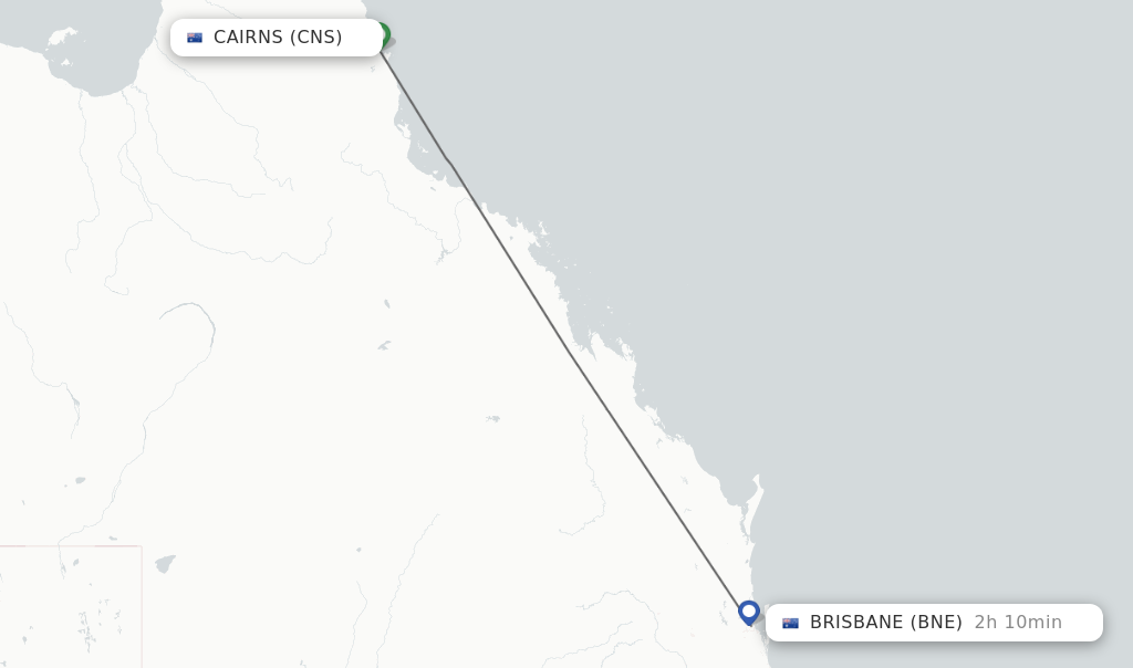 Flights from Cairns to Brisbane route map