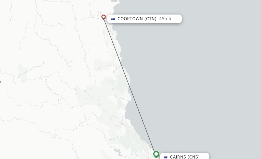 Flights from Cairns to Cooktown route map