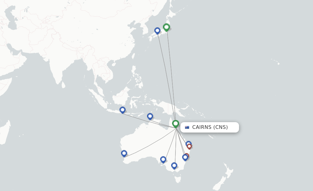 Route map with flights from Cairns with Jetstar