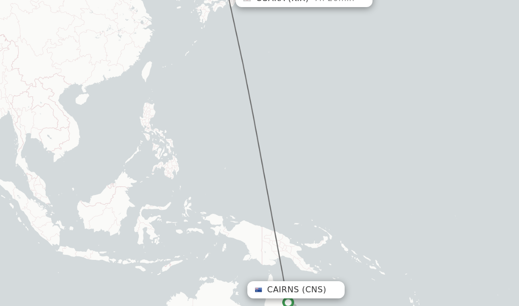 Flights from Cairns to Osaka route map