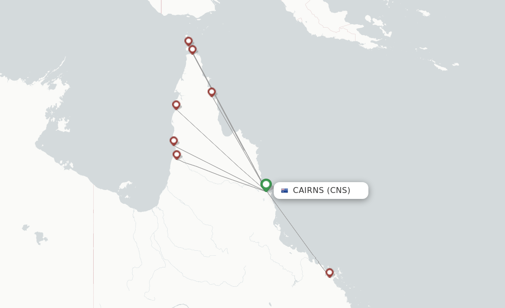 Route map with flights from Cairns with Skytrans Airlines