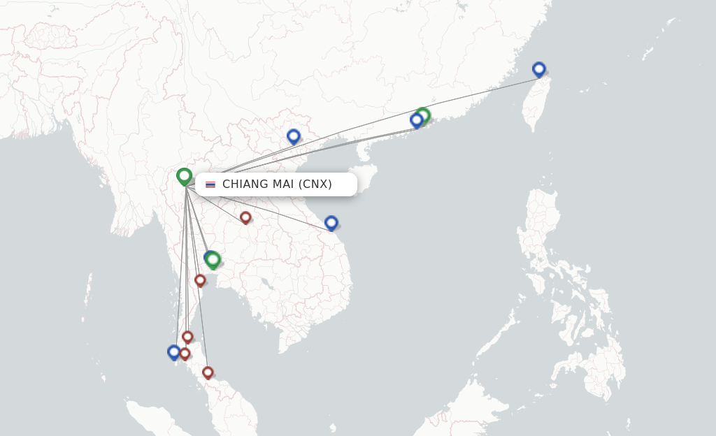Route map with flights from Chiang Mai with Thai AirAsia