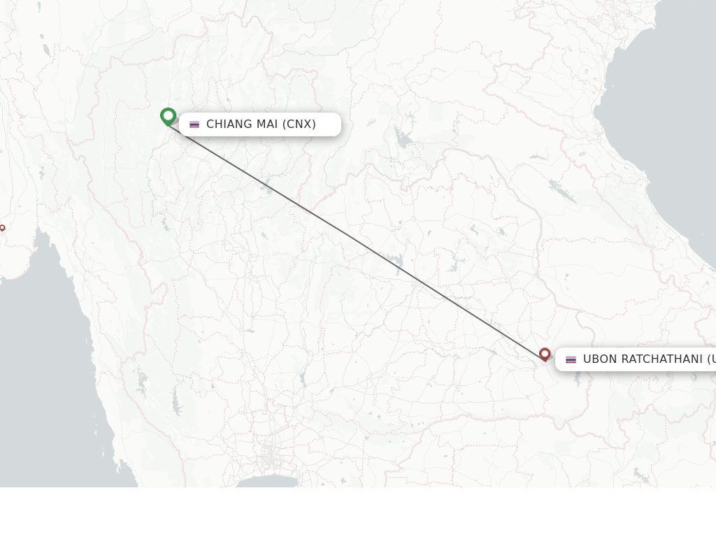 Flights from Chiang Mai to Ubon Ratchathani route map