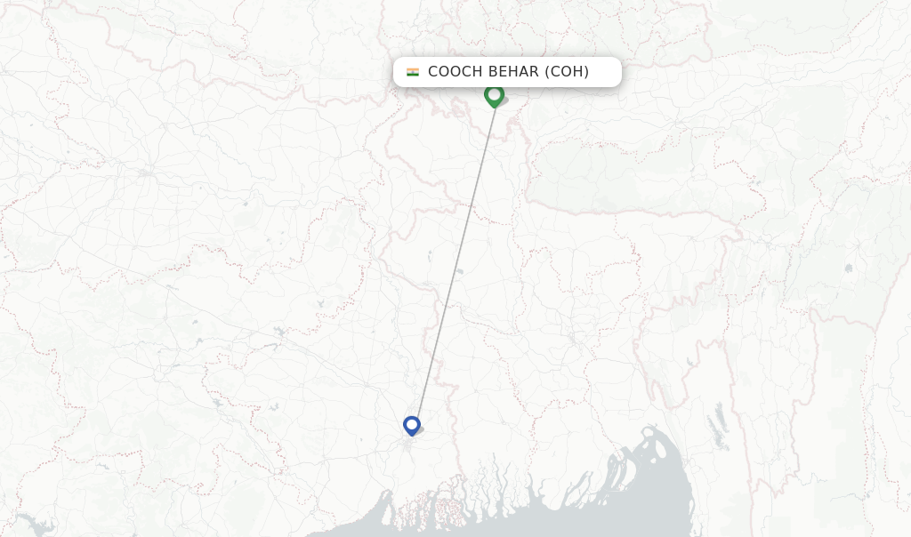 Route map with flights from Cooch Behar with IndiaOne Air