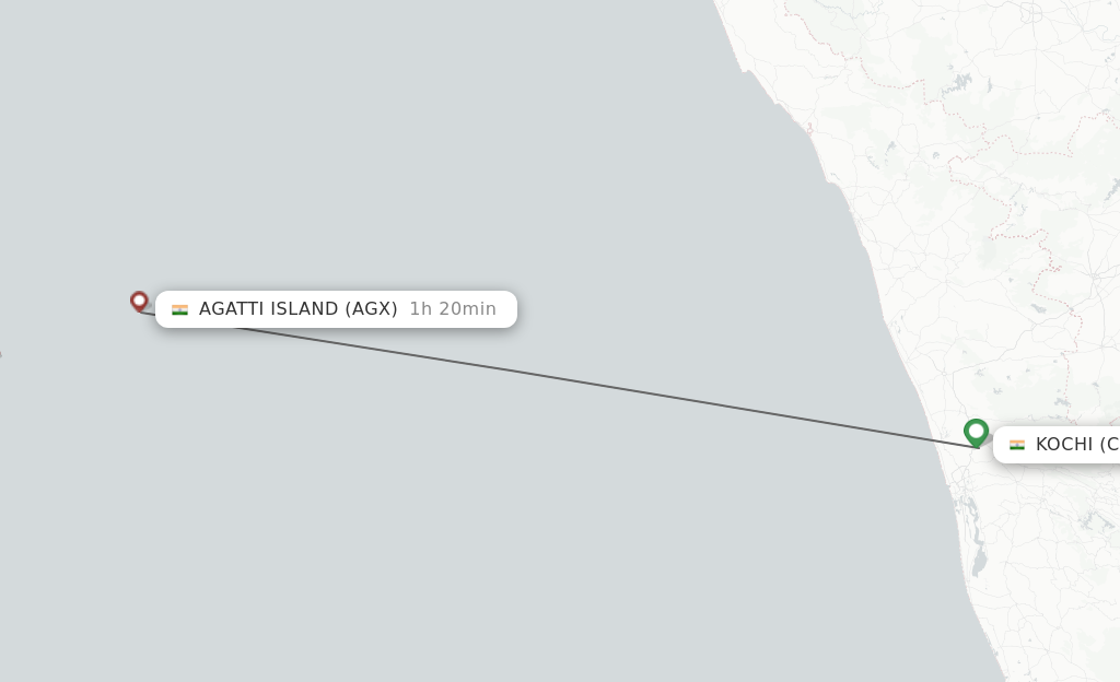 Flights from Kochi to Agatti Island route map