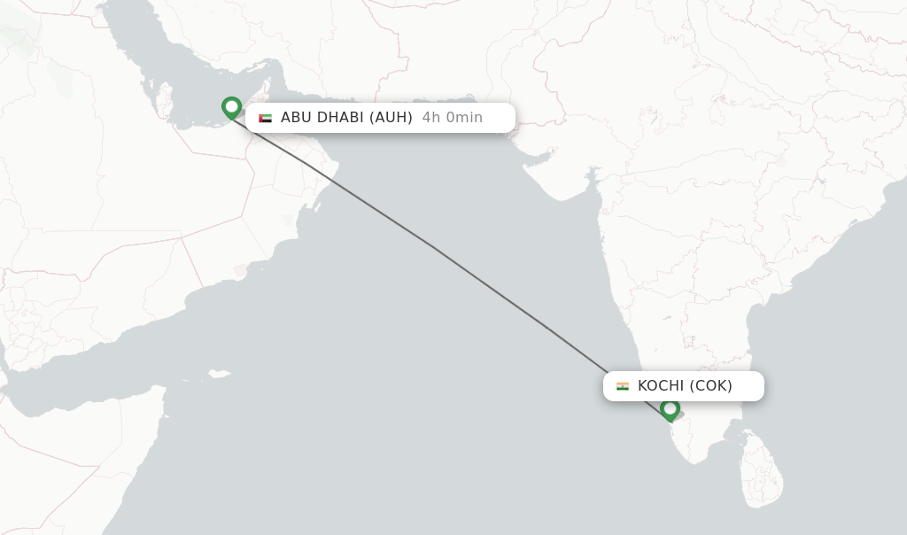 Flights from Kochi to Abu Dhabi route map