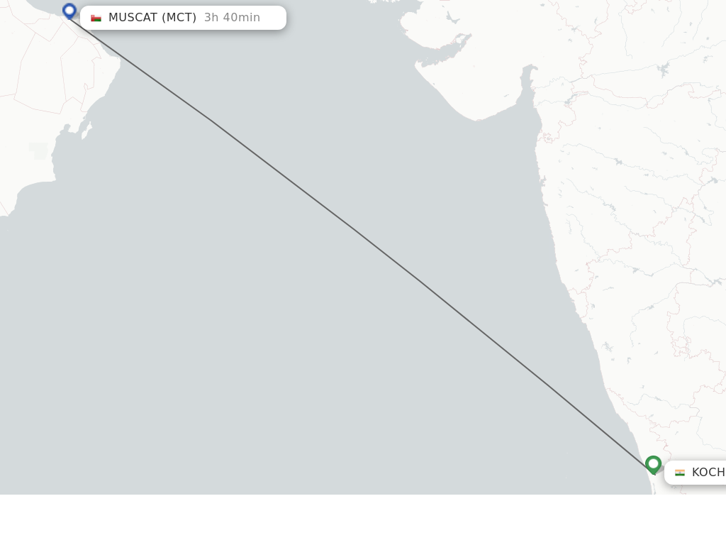Flights from Kochi to Muscat route map