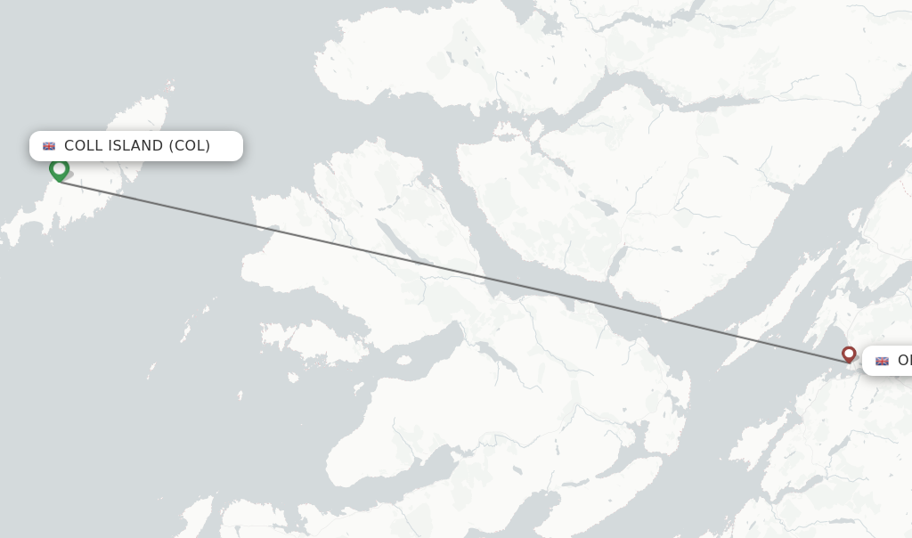 Flights from Coll Island to Oban route map