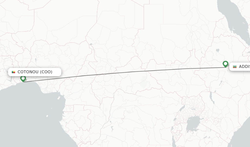 Flights from Cotonou to Addis Ababa route map