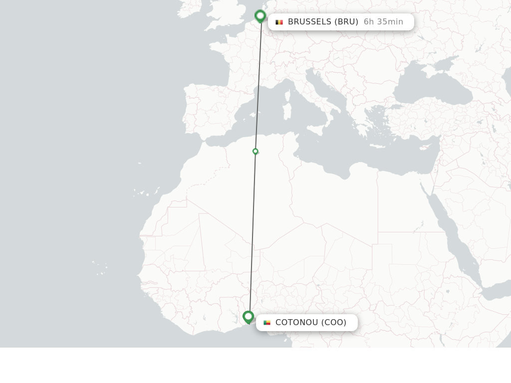 Flights from Cotonou to Brussels route map
