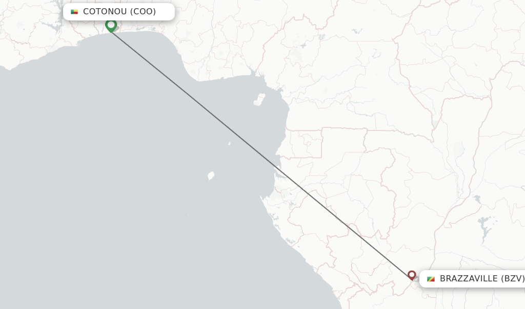 Flights from Cotonou to Brazzaville route map