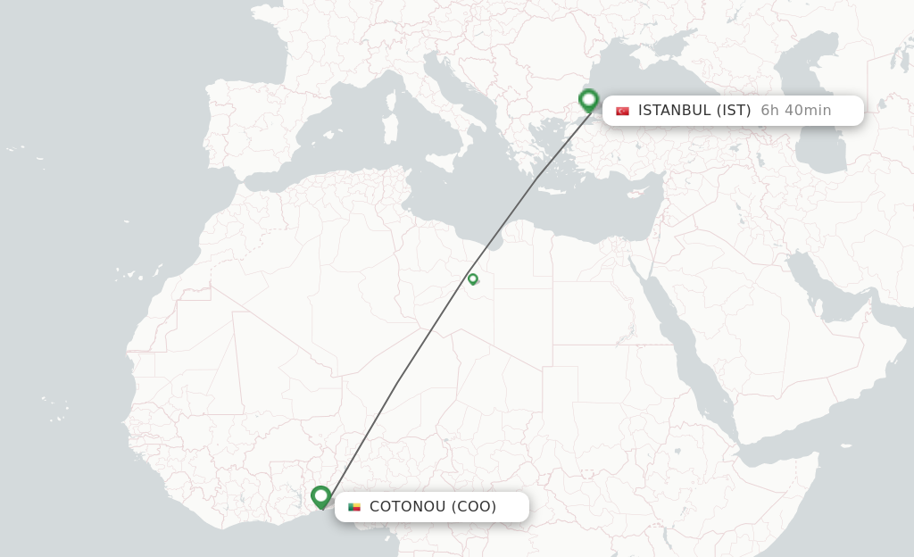 Flights from Cotonou to Istanbul route map