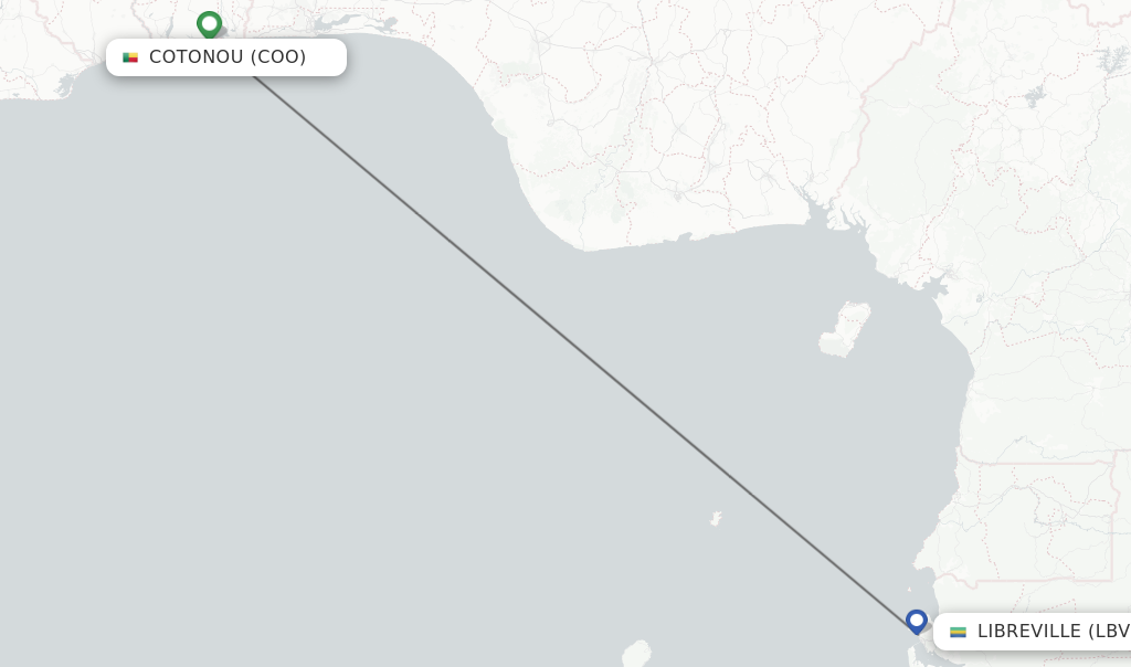 Flights from Cotonou to Libreville route map