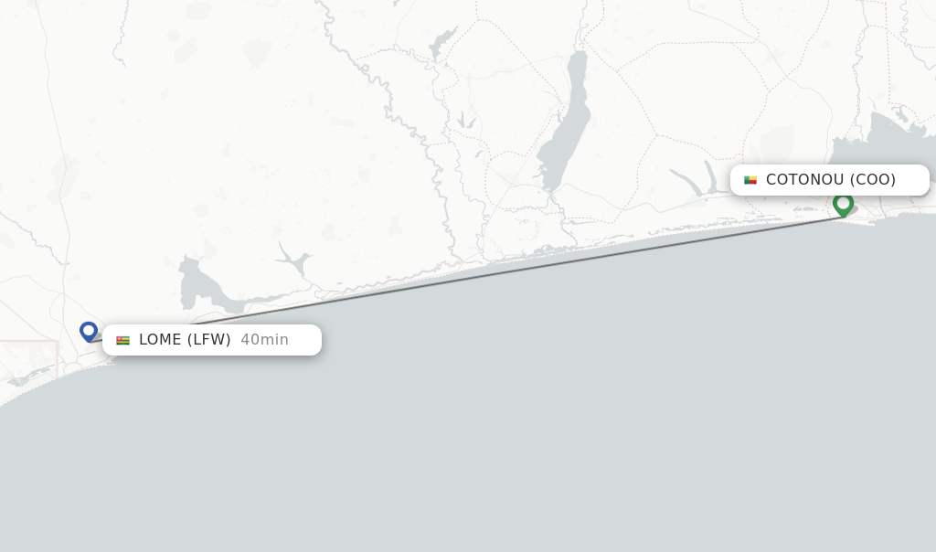 Flights from Cotonou to Lome route map