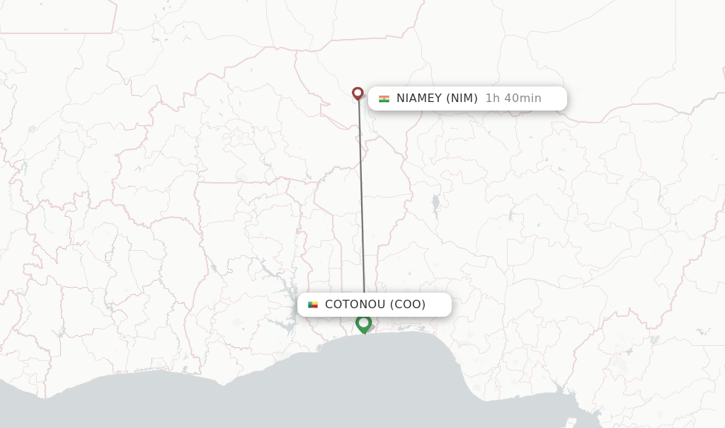 Flights from Cotonou to Niamey route map
