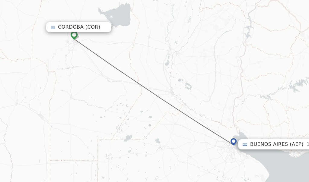 Flights from Cordoba to Buenos Aires route map