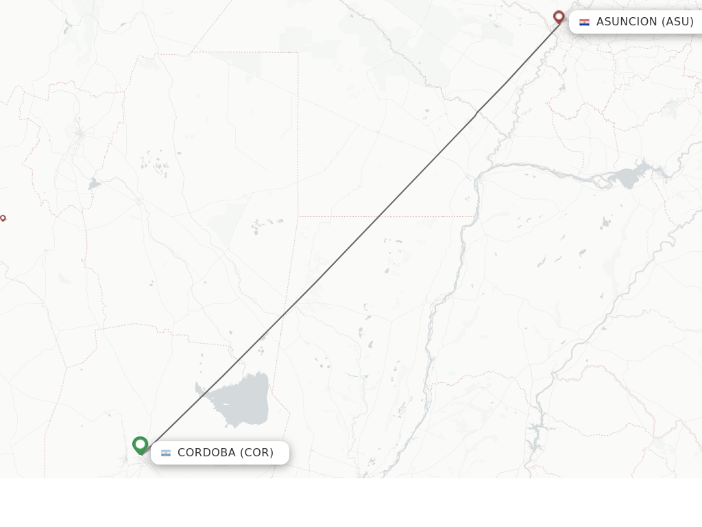 Flights from Cordoba to Asuncion route map
