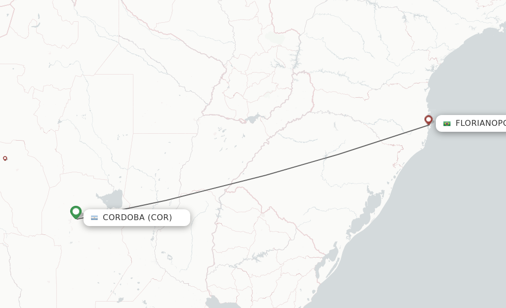 Flights from Cordoba to Florianopolis route map