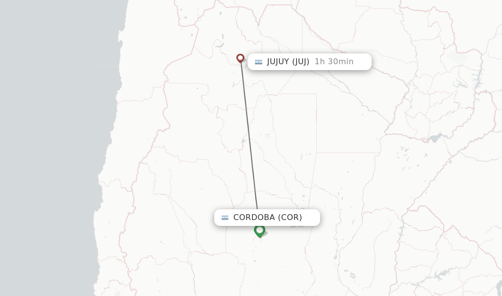 Flights from Cordoba to Jujuy route map