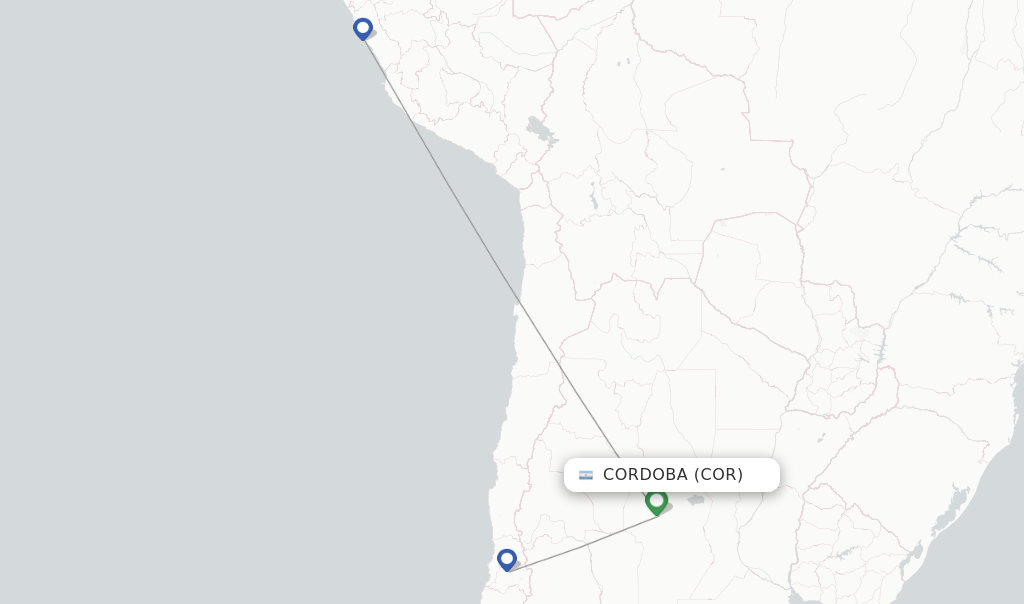 Route map with flights from Cordoba with LATAM