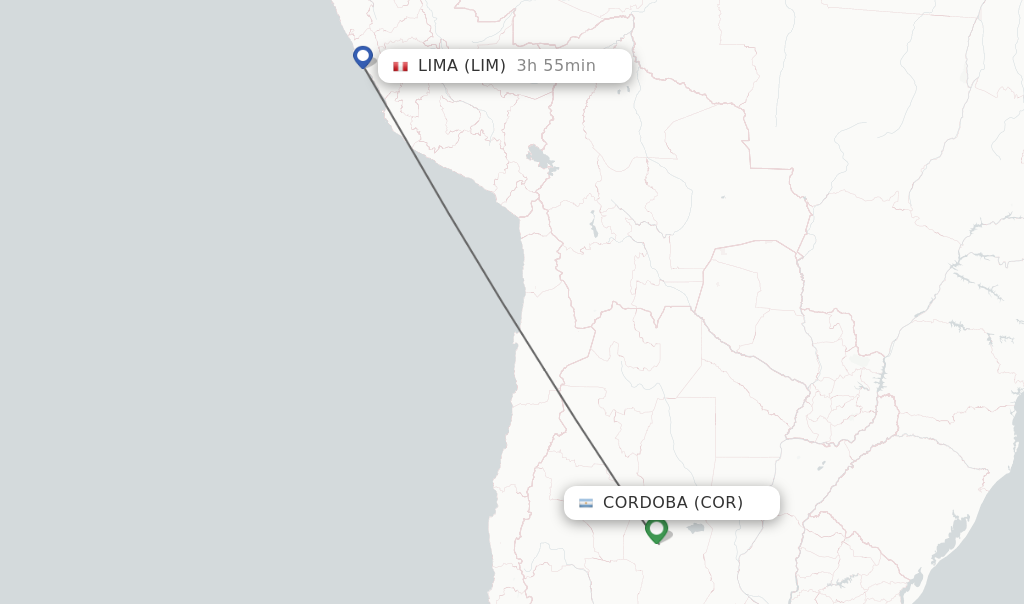 Flights from Cordoba to Lima route map